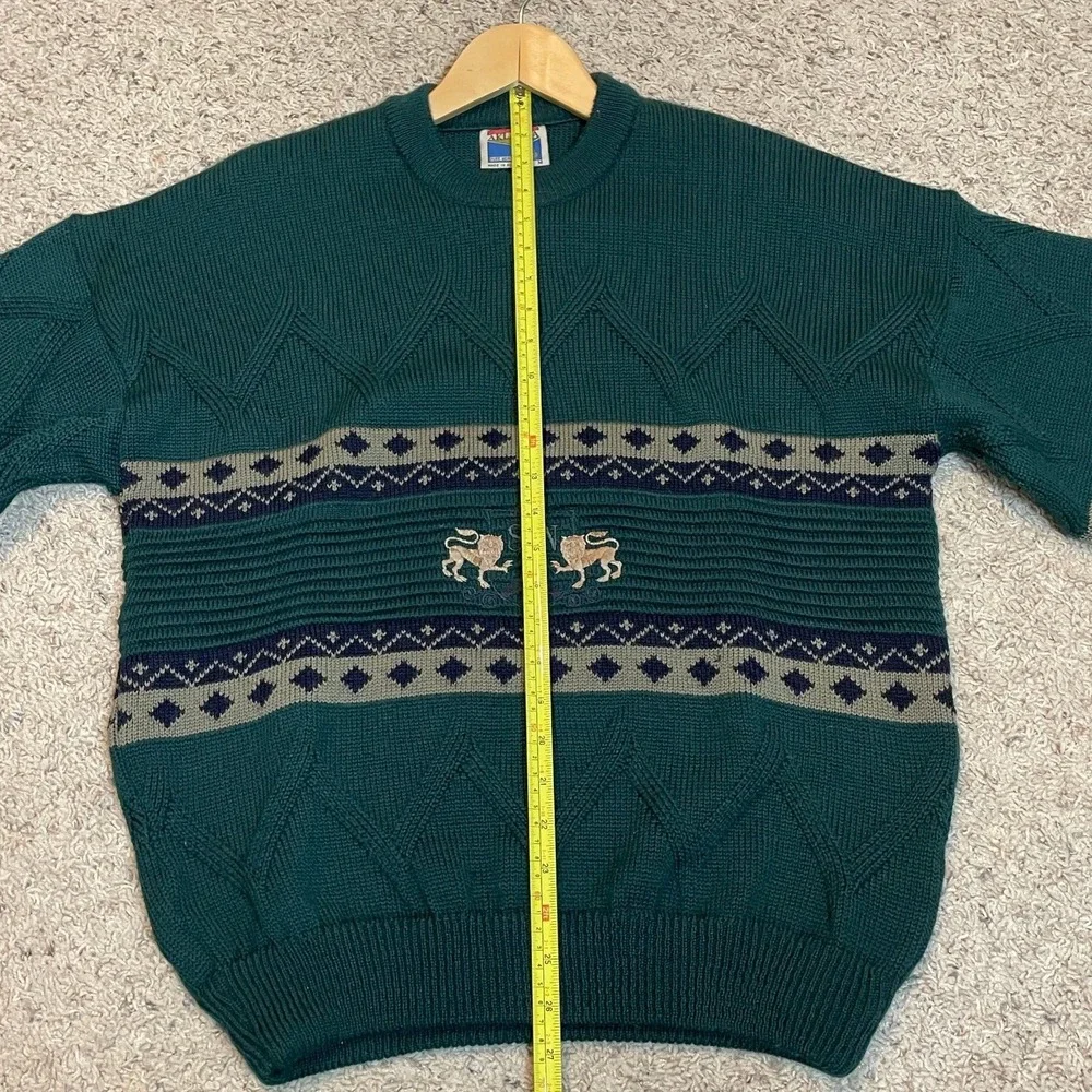 Aklanda Sweater Mens Medium Green Lions Crest Wool Made in Australia Vintage‎